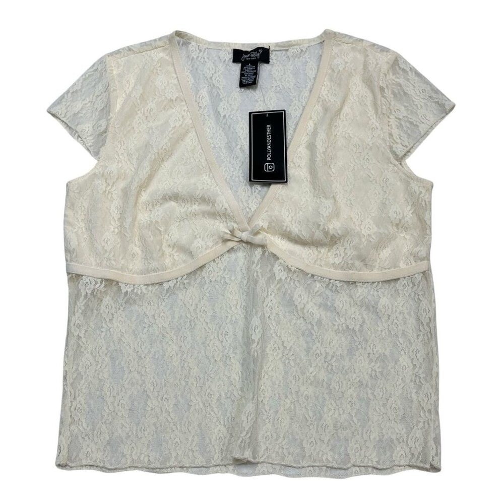 Princess Polly Y2K Top Ivory Sheer Floral Babydoll Lace Size‎ L Coquette Dainty